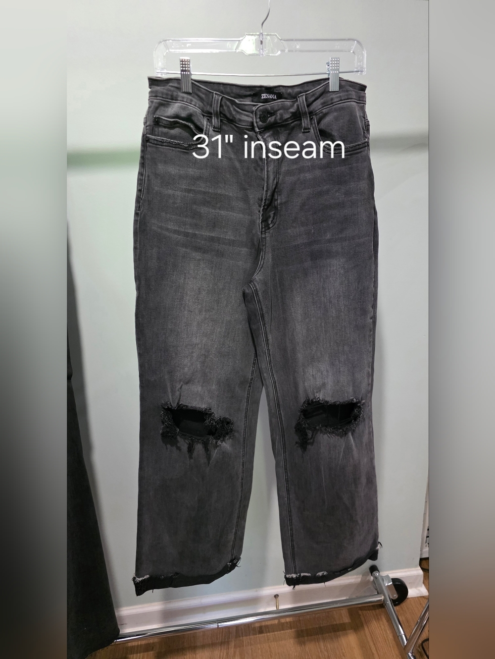 Zegna Distressed Black Straight Jeans, Sz 32